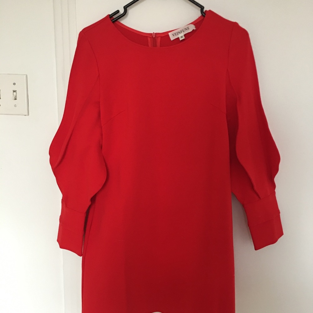Orange red  dress with cute sleeves